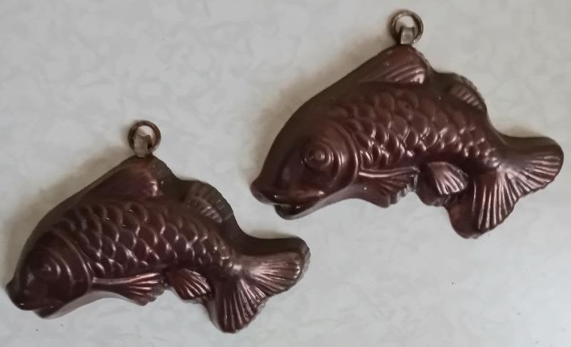2 Rood koperen cake/bakvormpjes visjes, Ophalen of Verzenden
