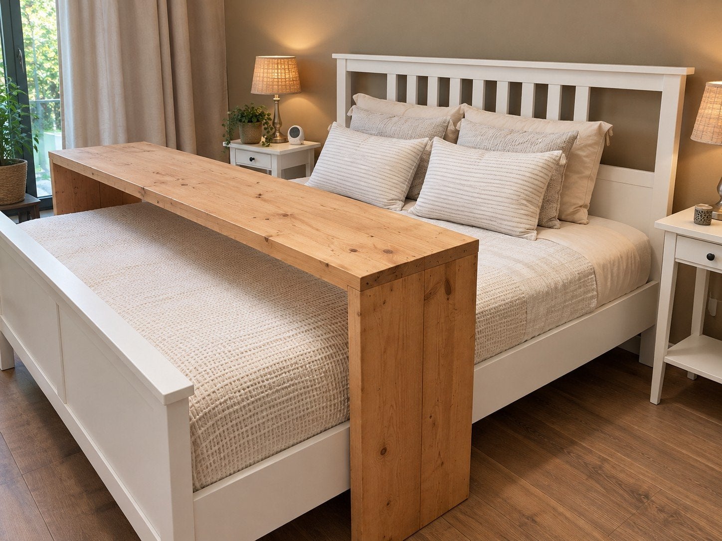 Zelfgemaakte Bedtafel - Houten Overzetbedtafel, Ophalen, Gebruikt, Modern, Rustiek, 75 cm of meer