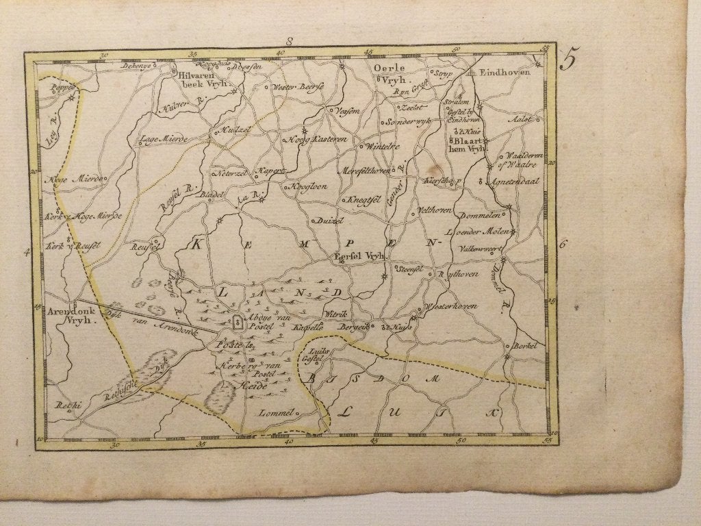 Noord Brabant,  Hees, Peel e.o. , C en JC Sepp, 1773, Antiek en Kunst, Kunst | Etsen en Gravures, Cartografie, 19 cm, Handgekleurd