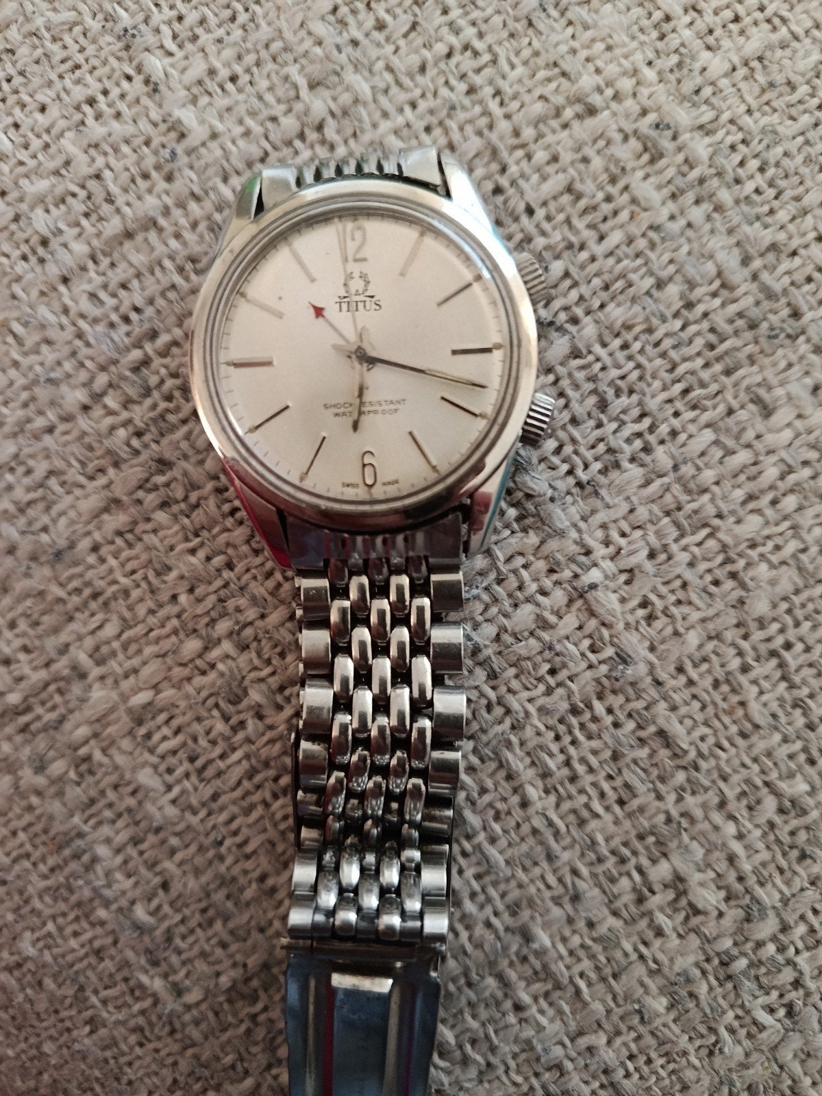 Vintage uniek Titus vekker met Alarm Polshorloge, Overige merken, Staal, Met bandje, Polshorloge
