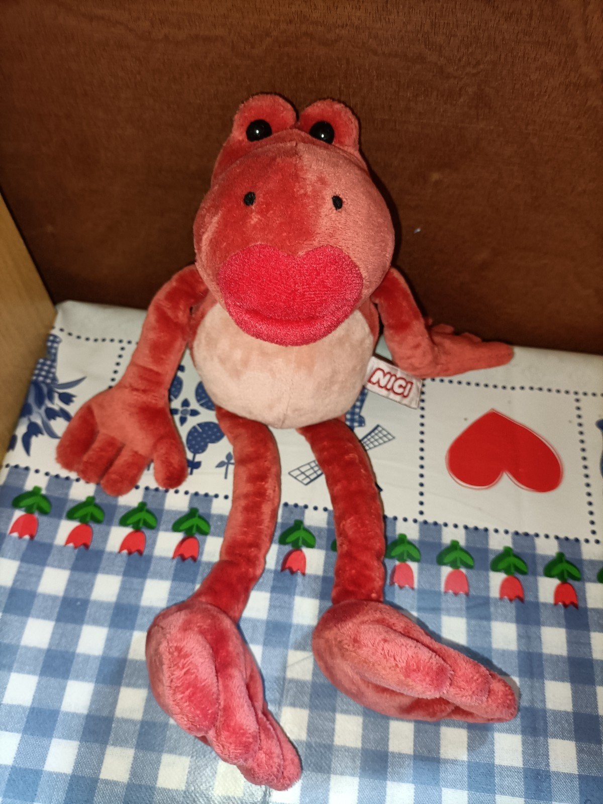 Nici rode kikker knuffel met rode kus mond, Ophalen of Verzenden, Zo goed als nieuw