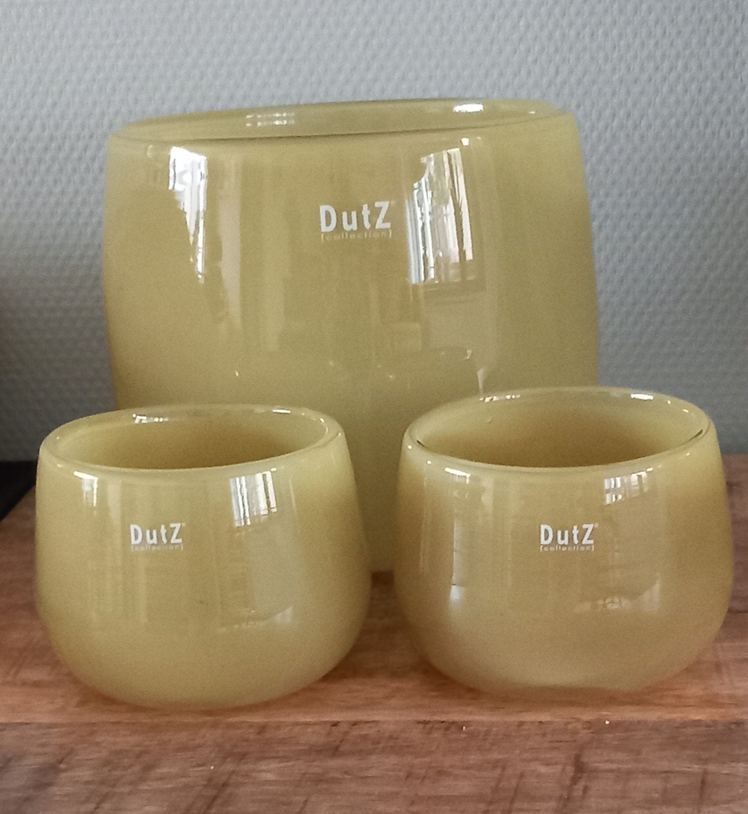 3 DutZ potten / windlichten  groen, Ophalen of Verzenden, Nieuw, Groen, Glas