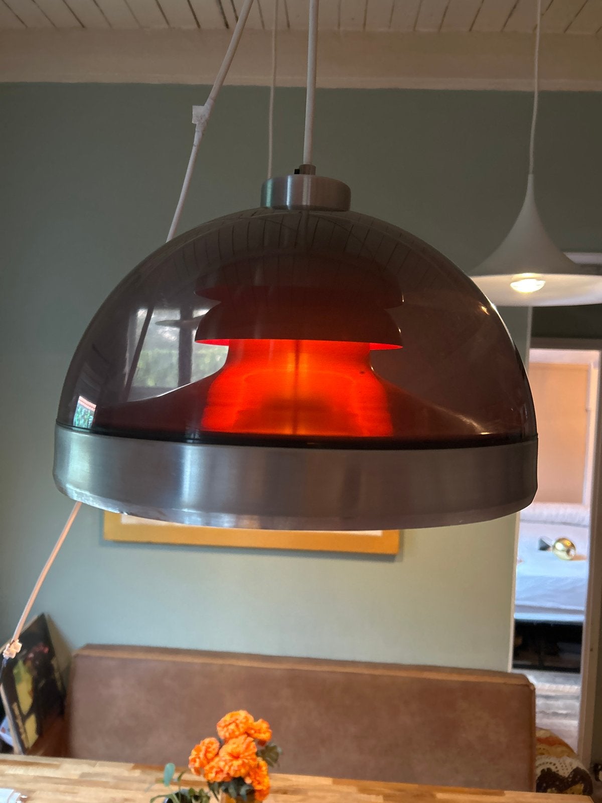 Vintage Dijkstra hanglamp - Bruin/Oranje - Jaren 70 design, Ophalen of Verzenden