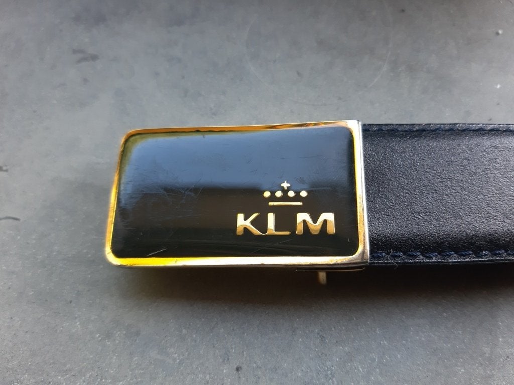 Vintage KLM riem piloot of steward, 95 tot 105 cm, Verzenden, Zwart, Geen merk