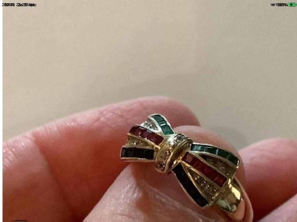 Vintage gouden ring strik briljant robijn saffier smaragd 14, Verzenden, Zo goed als nieuw, 17 tot 18, Met edelsteen