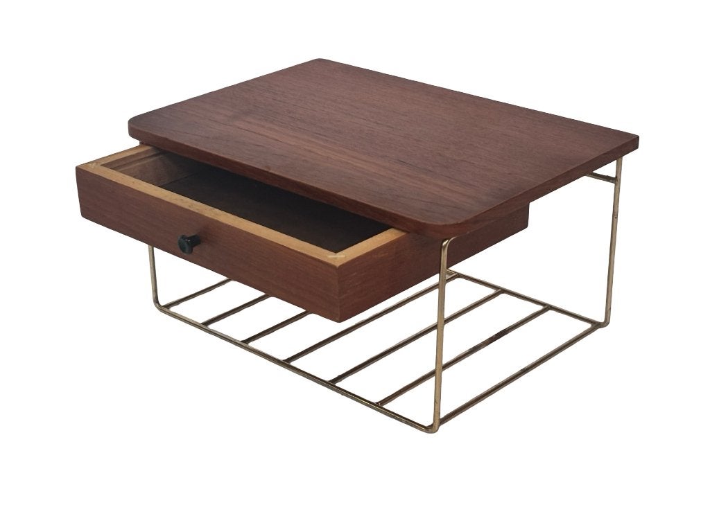Vintage Zwevende Wandplank Met Lade, Teak String Rack 60S, Vintage, Gebruikt, Vintage, Vintage