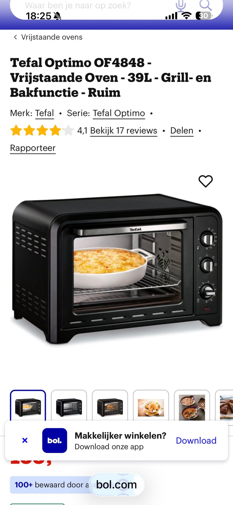Tefal Optimo OF4848 Vrijstaande Oven - Zo goed als nieuw, Minder dan 45 cm, Hete lucht, Tefal, Ophalen of Verzenden