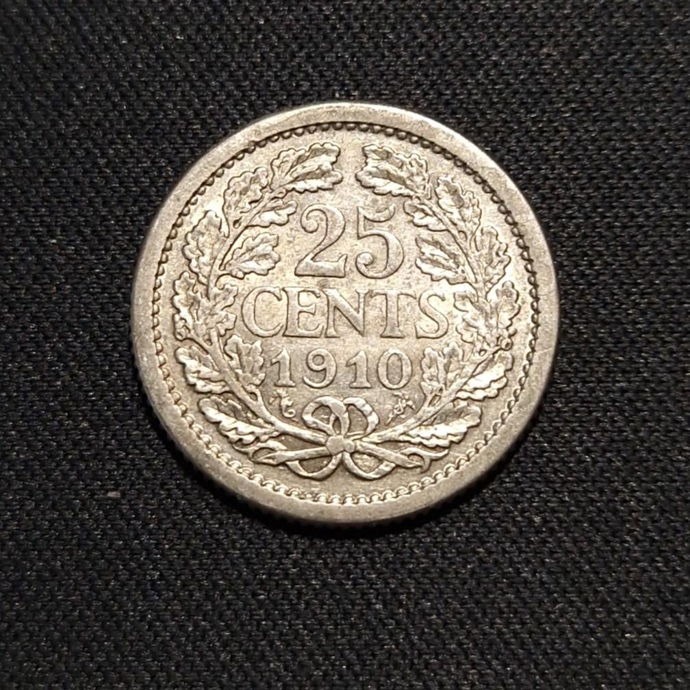 25 cent 1910, Postzegels en Munten, Munten | Nederland, Verzenden, Zilver, 25 cent, Koningin Wilhelmina