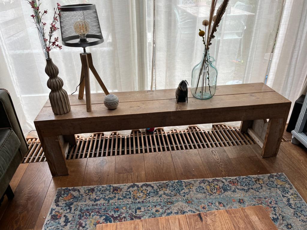 Houten eettafel bank / decoratie bank, Minder dan 50 cm, Ophalen of Verzenden, 150 tot 200 cm, Rechthoekig