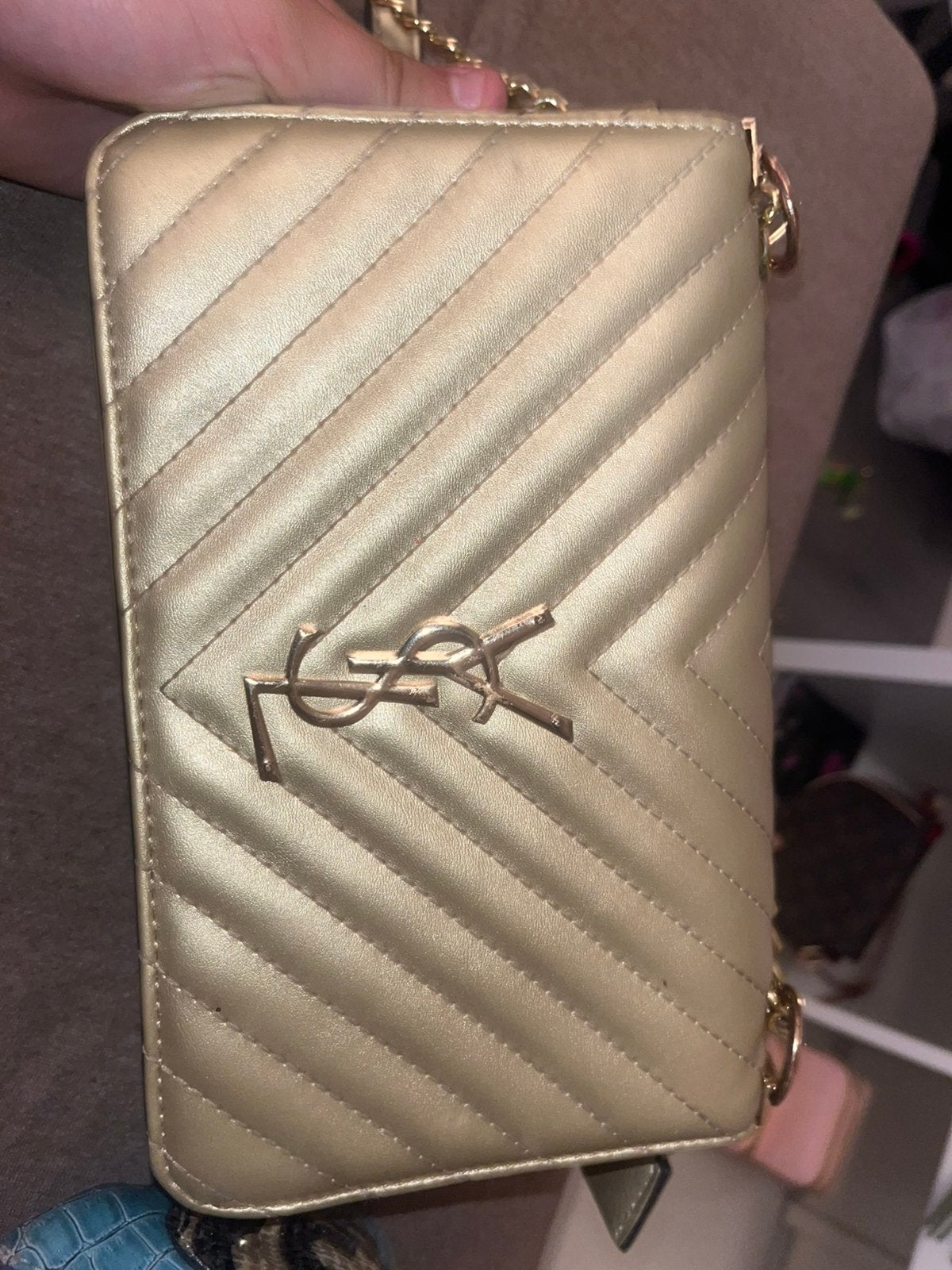 Stijlvolle YSL-achtige schoudertas - Goud, Ophalen of Verzenden, Gebruikt, Overige kleuren, Schoudertasje