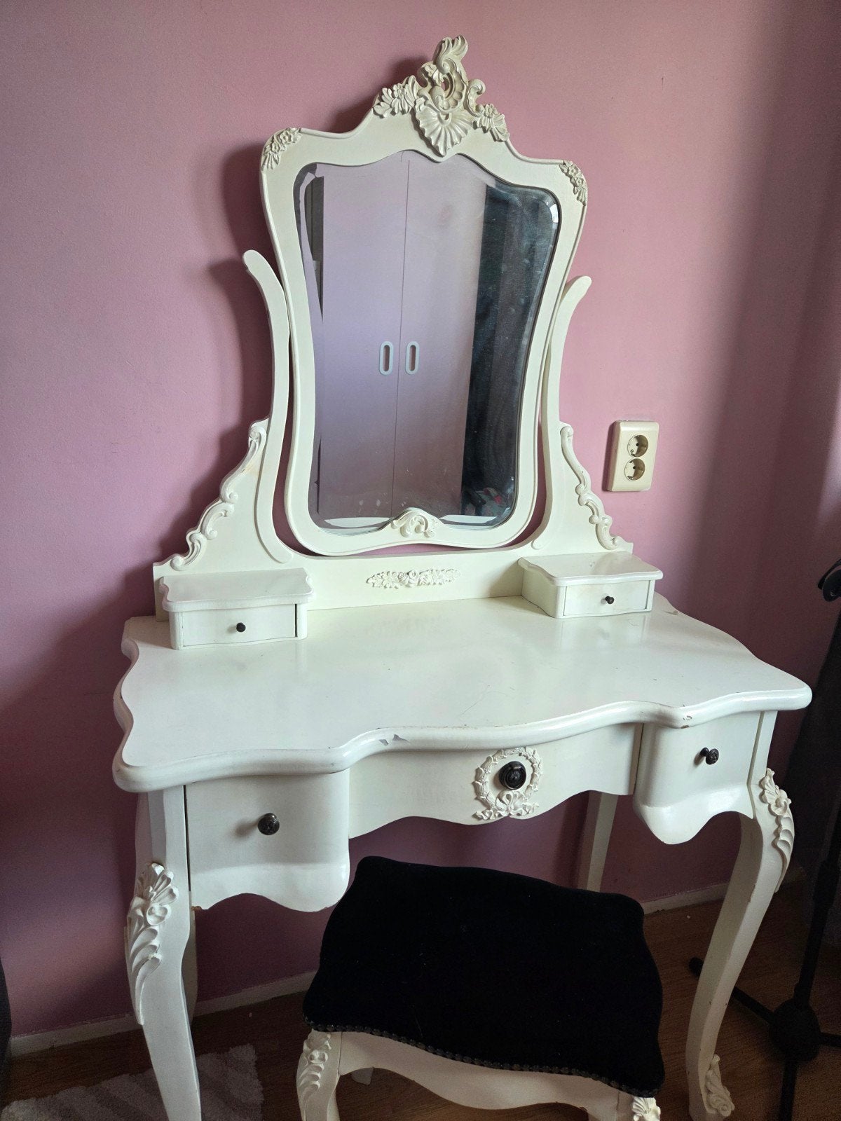 Vintage kaptafel met spiegel en krukje, Ophalen, Gebruikt, Vintage, Rococo, Barok, 100 tot 150 cm