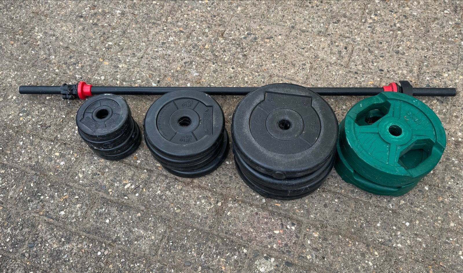 Bodypump set met 54 kg aan gewicht, Sport en Fitness, Ophalen, Gebruikt, Armen, Halterset