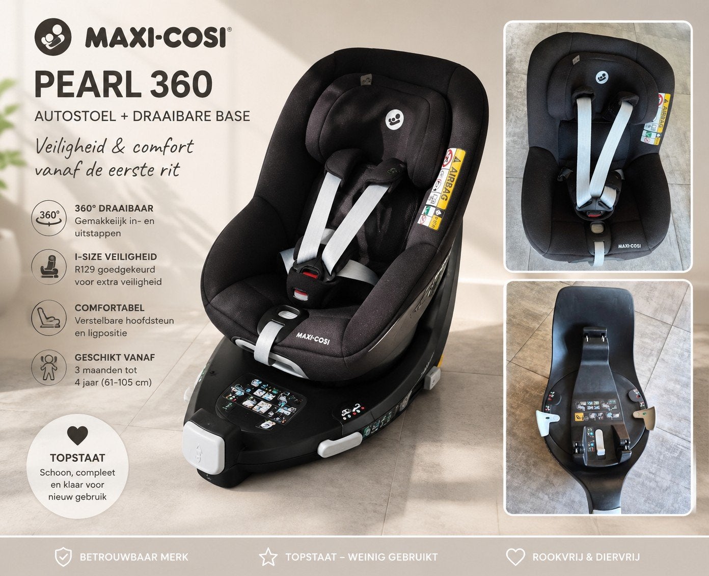 Maxi-Cosi Pearl 360 Autostoel met Draaibare Base - Set, Kinderen en Baby's, Verstelbare rugleuning, 0 t/m 18 kg, Ophalen of Verzenden