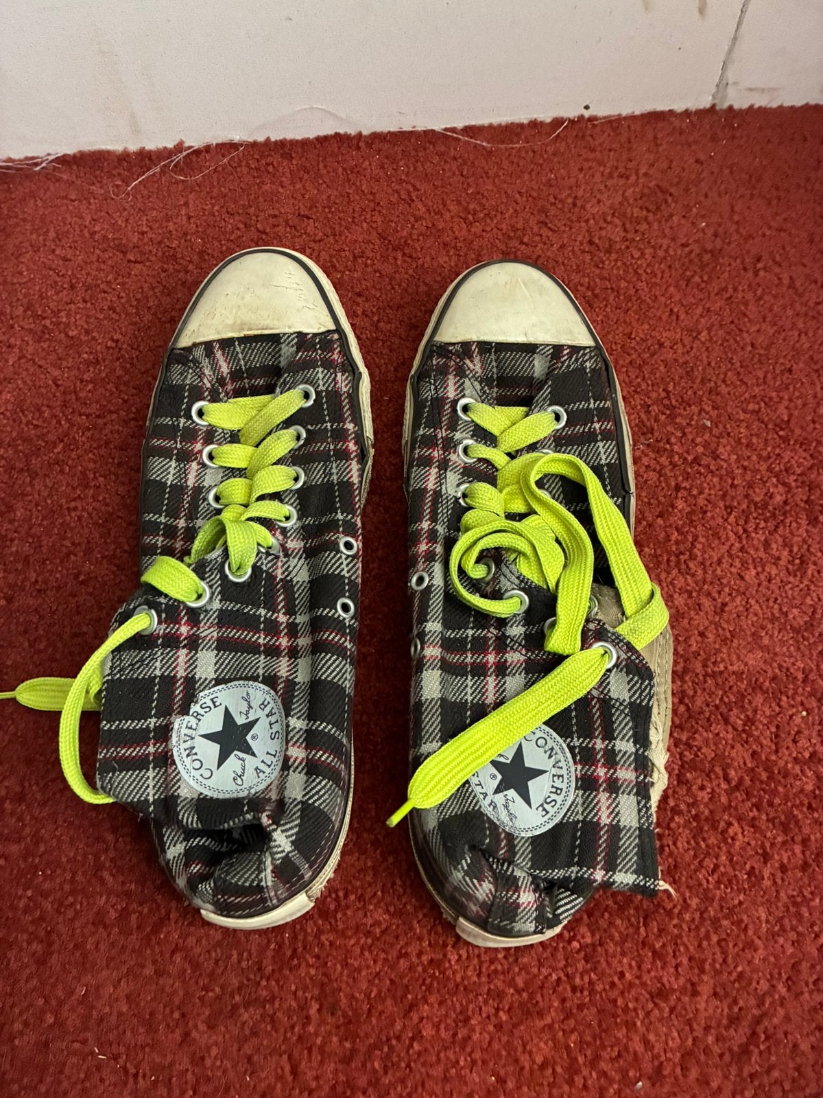 Converse All Star sneakers geruit met neon veters, Ophalen of Verzenden, Gedragen, Overige kleuren, Sneakers of Gympen