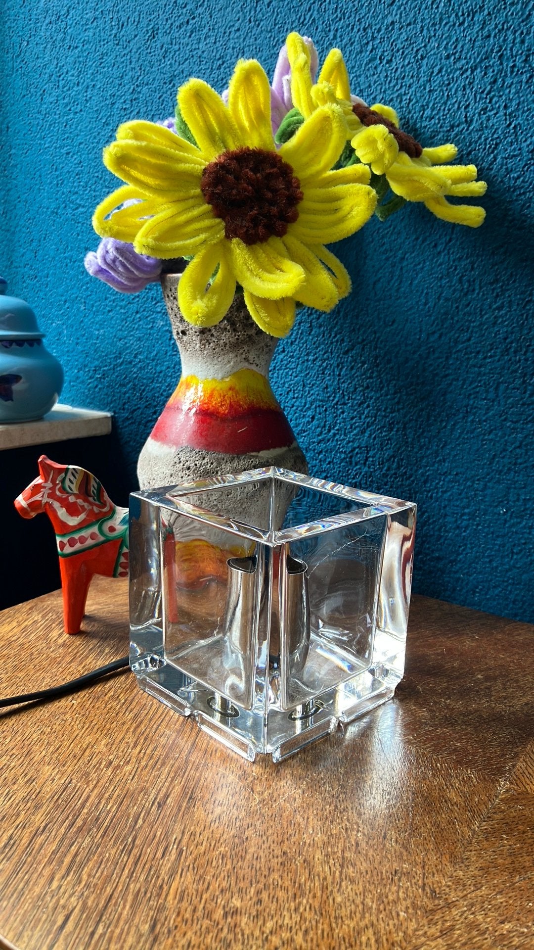 vintage 'Ice Cube' Nachtmann tafellamp., Huis en Inrichting, Ophalen of Verzenden, Zo goed als nieuw, Glas, Vintage