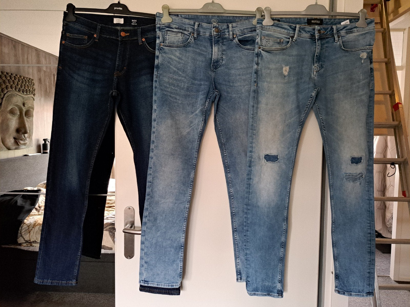 3 mooie jeans: Refill, S.Oliver, C&A - Maat 32 met stretc, Ophalen of Verzenden, Zo goed als nieuw, Blauw, W32 (confectie 46) of kleiner