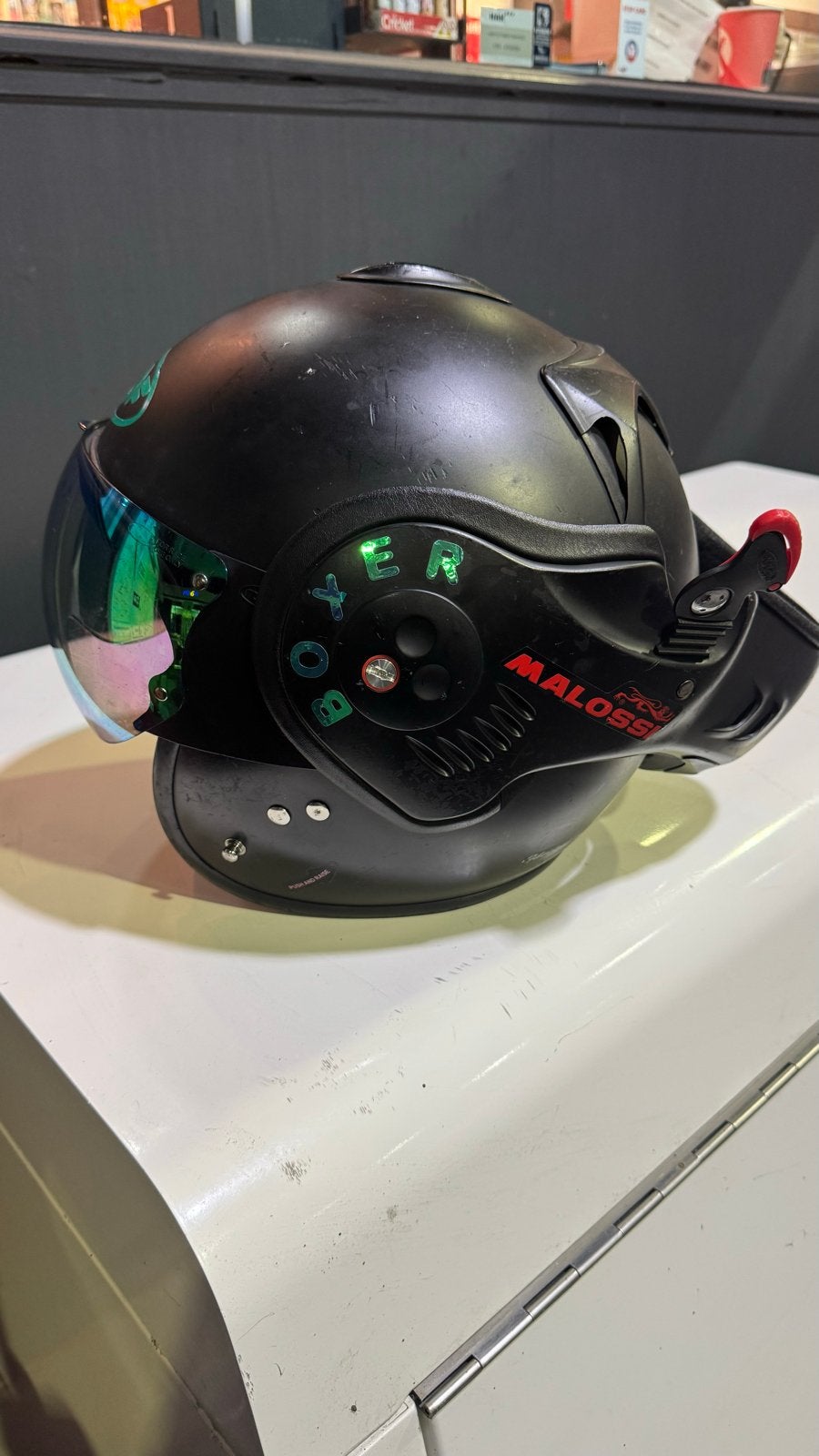 Boxer helm zwart maat S/M met origineel vizier, M, Integraalhelm, Tweedehands, Ophalen