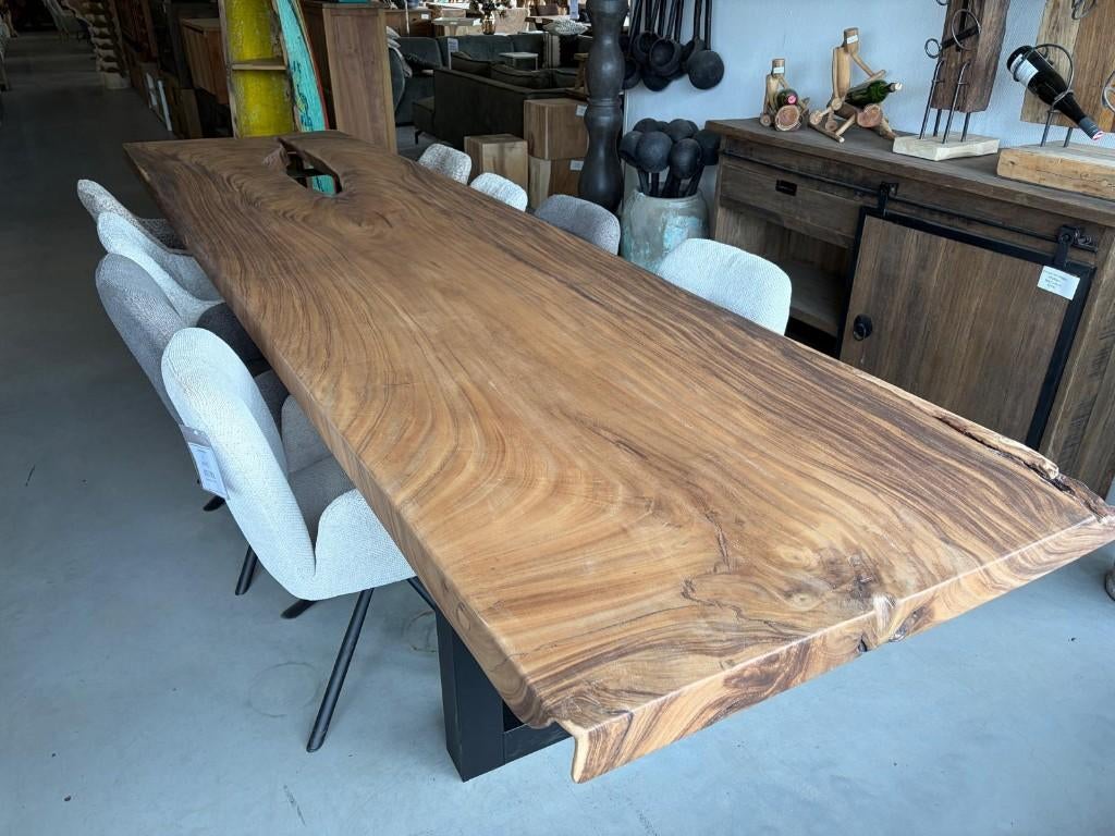 Boomstamtafel 400 cm suar -BT986- 4 meter boomstamtafel, Overige houtsoorten, 100 tot 150 cm, Verzenden, Vijf personen of meer