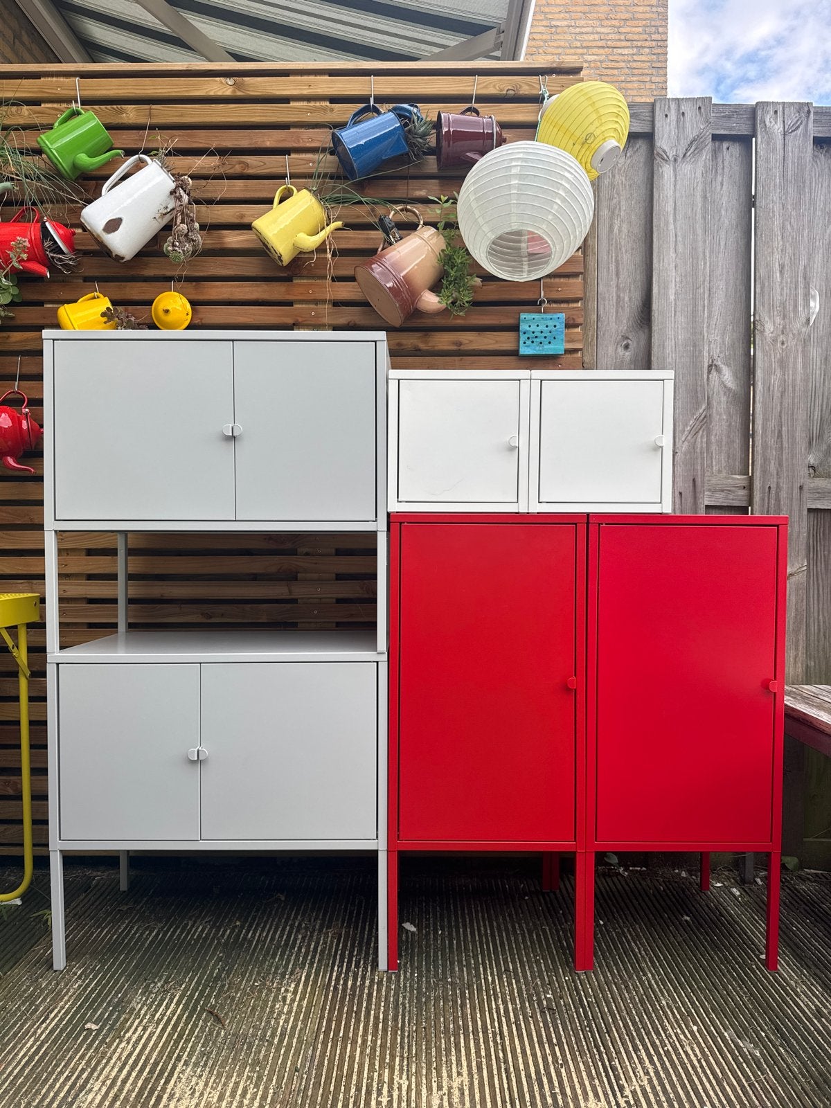 4x IKEA Lixhult Kasten in rood en wit, Ophalen, Gebruikt
