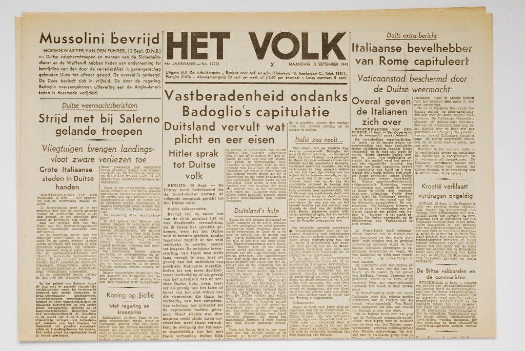 Het Volk 13-09-1943 herdruk krant Tweede Wereldoorlog, Zo goed als nieuw, Verzenden, Amsterdam, Overige soorten