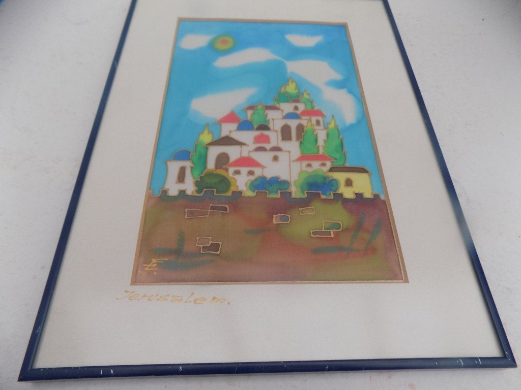 wanddecoratie in lijst kleurig Judaica wissellijst blauw, Ophalen of Verzenden, Gebruikt