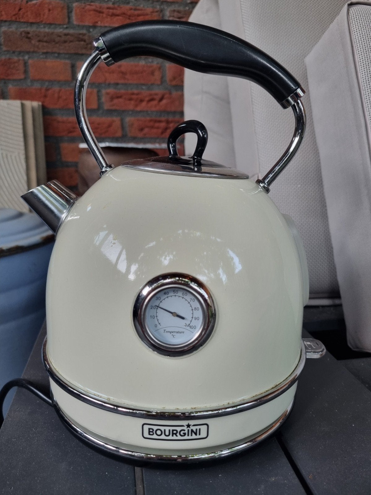 Bourgini Waterkoker Crème - Retro Stijl met Thermometer, 1 tot 2 liter, Ophalen of Verzenden, Gebruikt