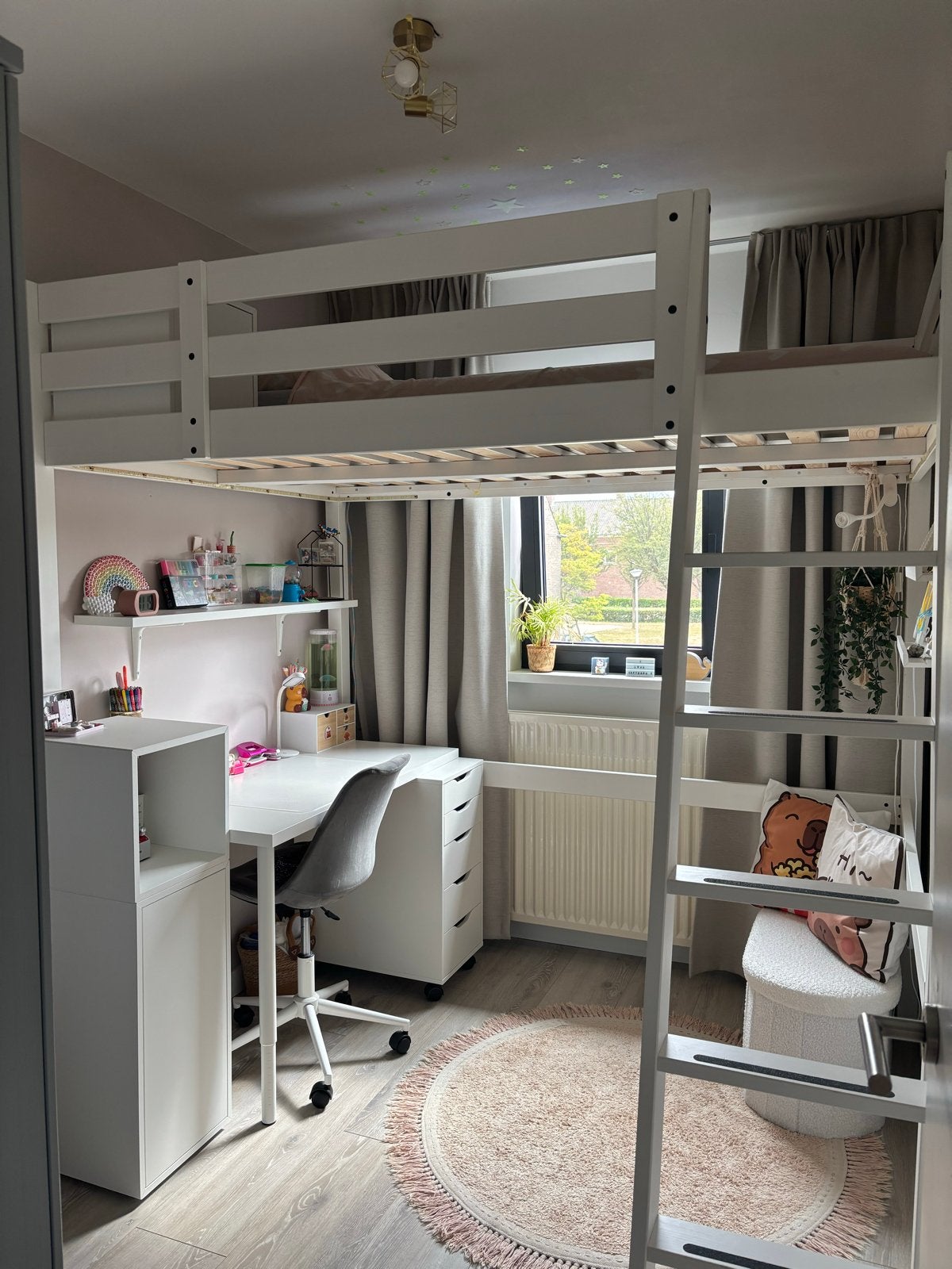 IKEA Stora Hoogslaper wit gebeitst, 140x200cm (2cm ingekort), Ophalen, Hoogslaper, Tweepersoons, 140 cm