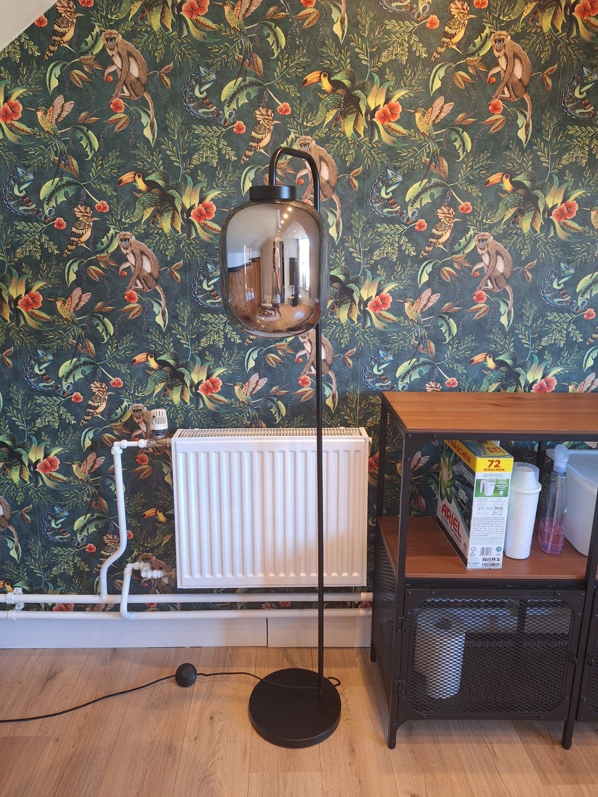 Kwantum vloerlamp met zwart rookglas, Ophalen, 100 tot 150 cm, E27 (groot), Zo goed als nieuw