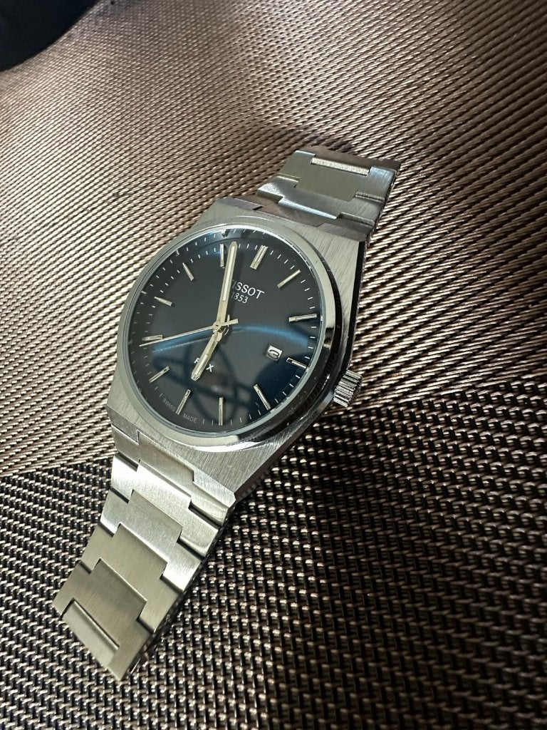 Tissot PRX 40mm quartz blauw ongedragen met doos en papieren, Overige merken, Staal, Staal, Polshorloge