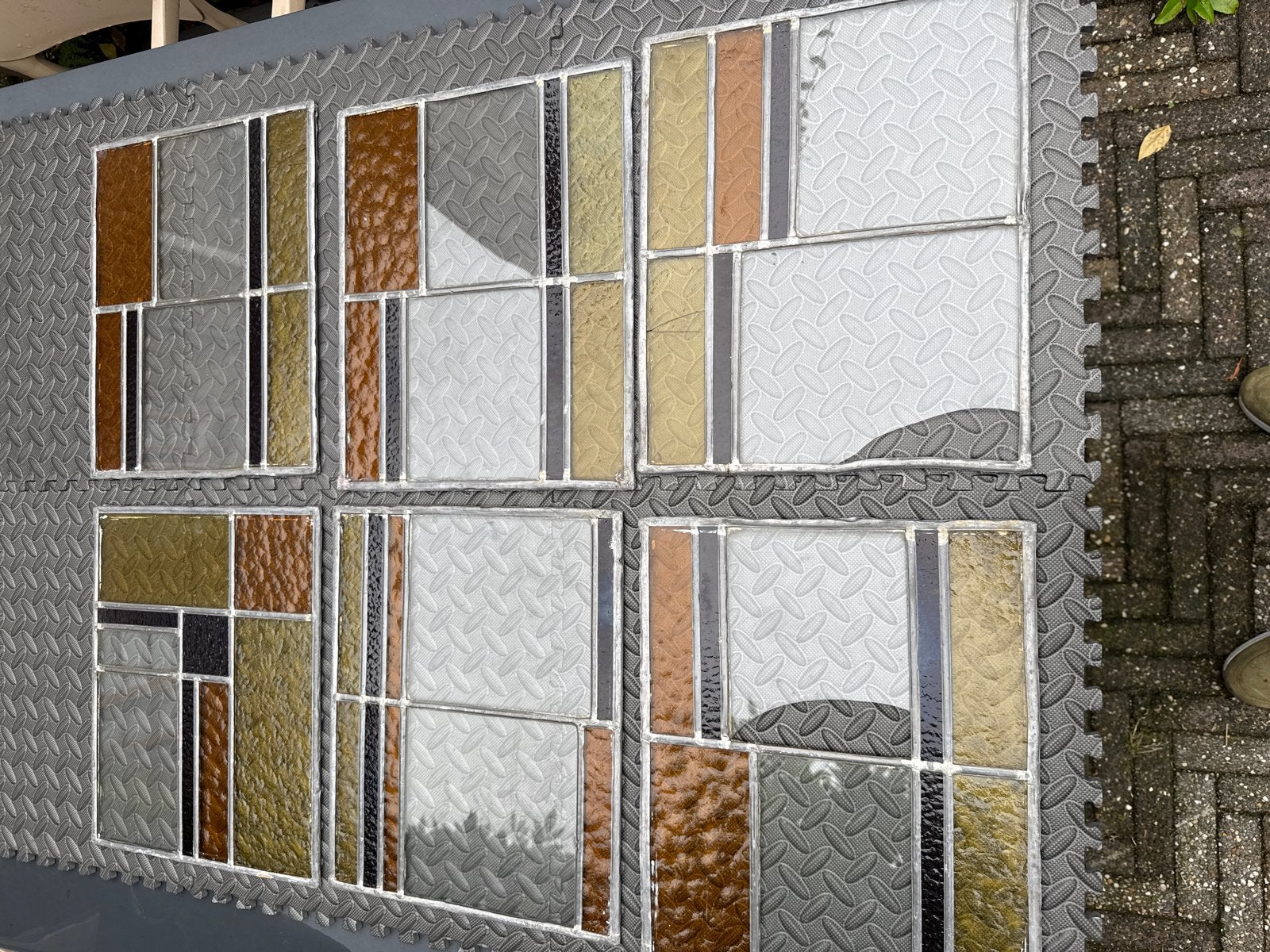 Set van 9 glas in lood panelen, diverse kleuren, Gevelraam of Ruit, Gebruikt, Ophalen of Verzenden, Minder dan 80 cm