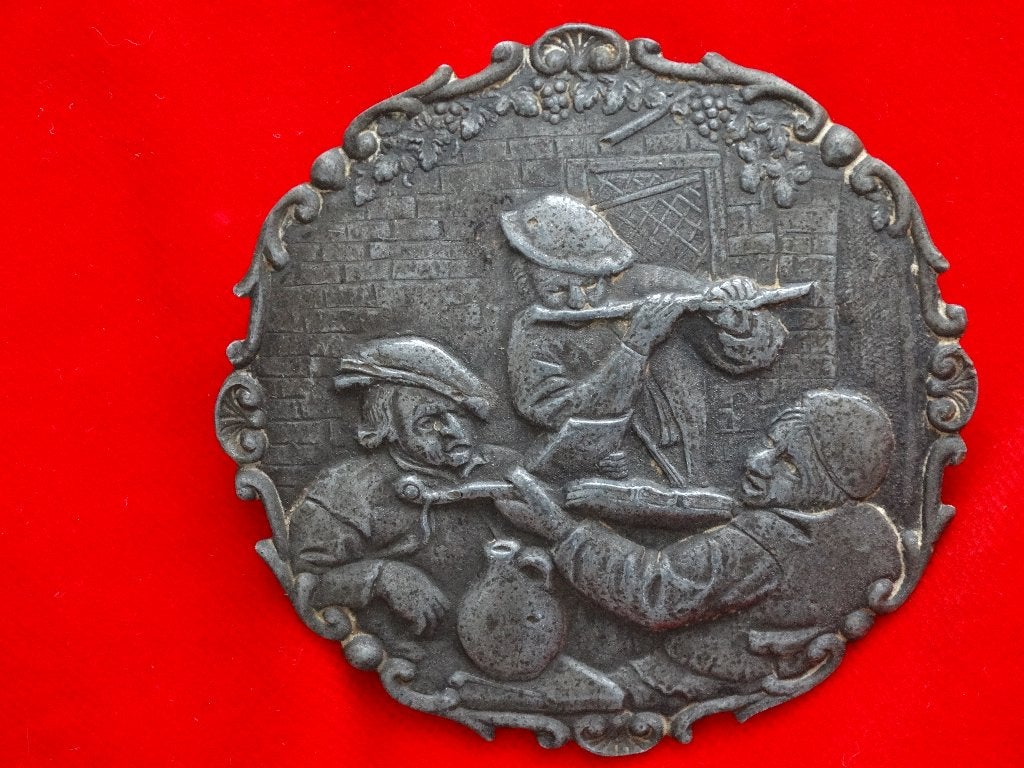 Broche plaqette , 19th eeuw afbeelding muziekles, Ophalen of Verzenden
