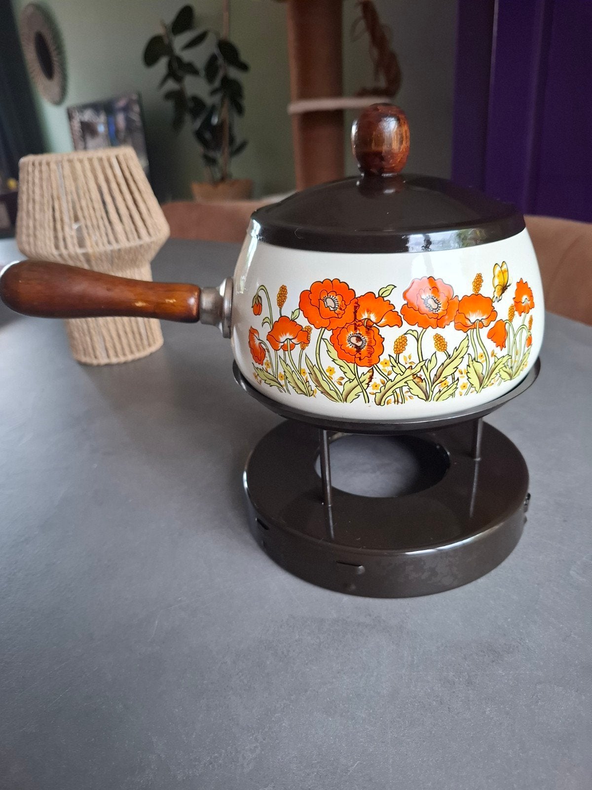Vintage Fonduepan - Jaren '70 Stijl, Wildflowerserie, Ophalen