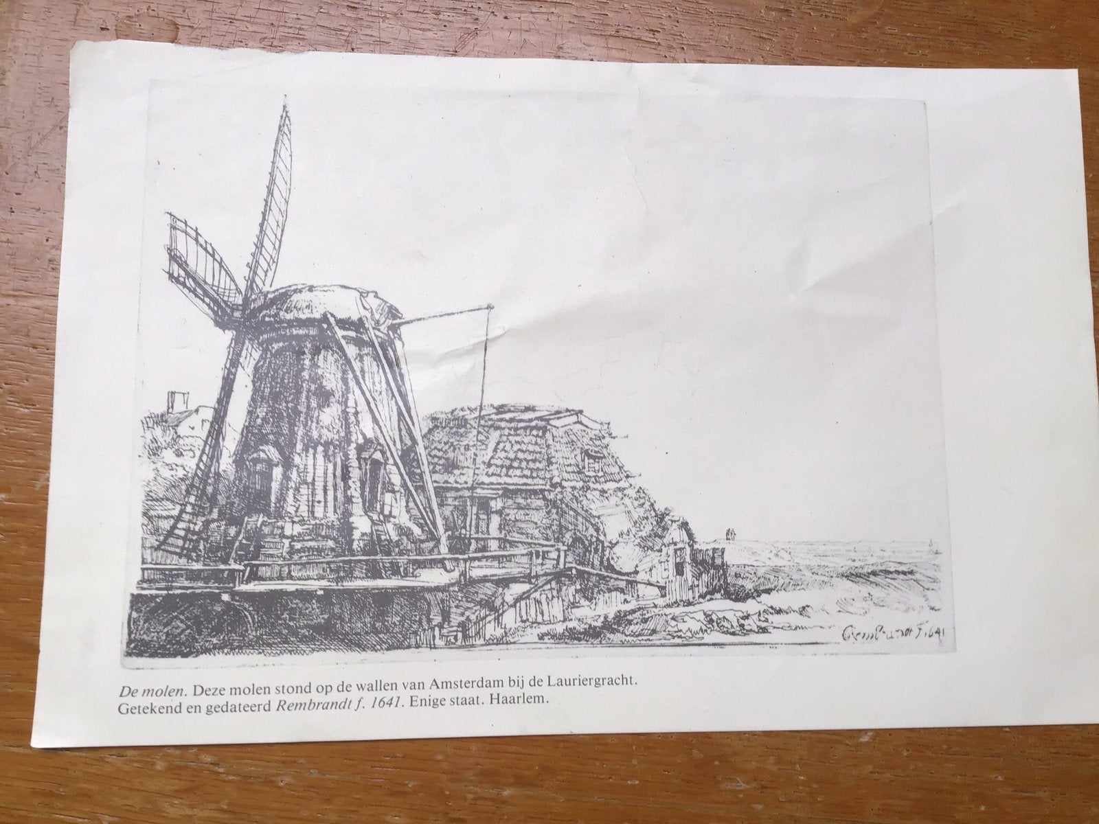 Tekening de molen ,reproductie van Rembrand Amsterdam, Gebruikt, Ophalen of Verzenden, Gebouw, Voor 1940