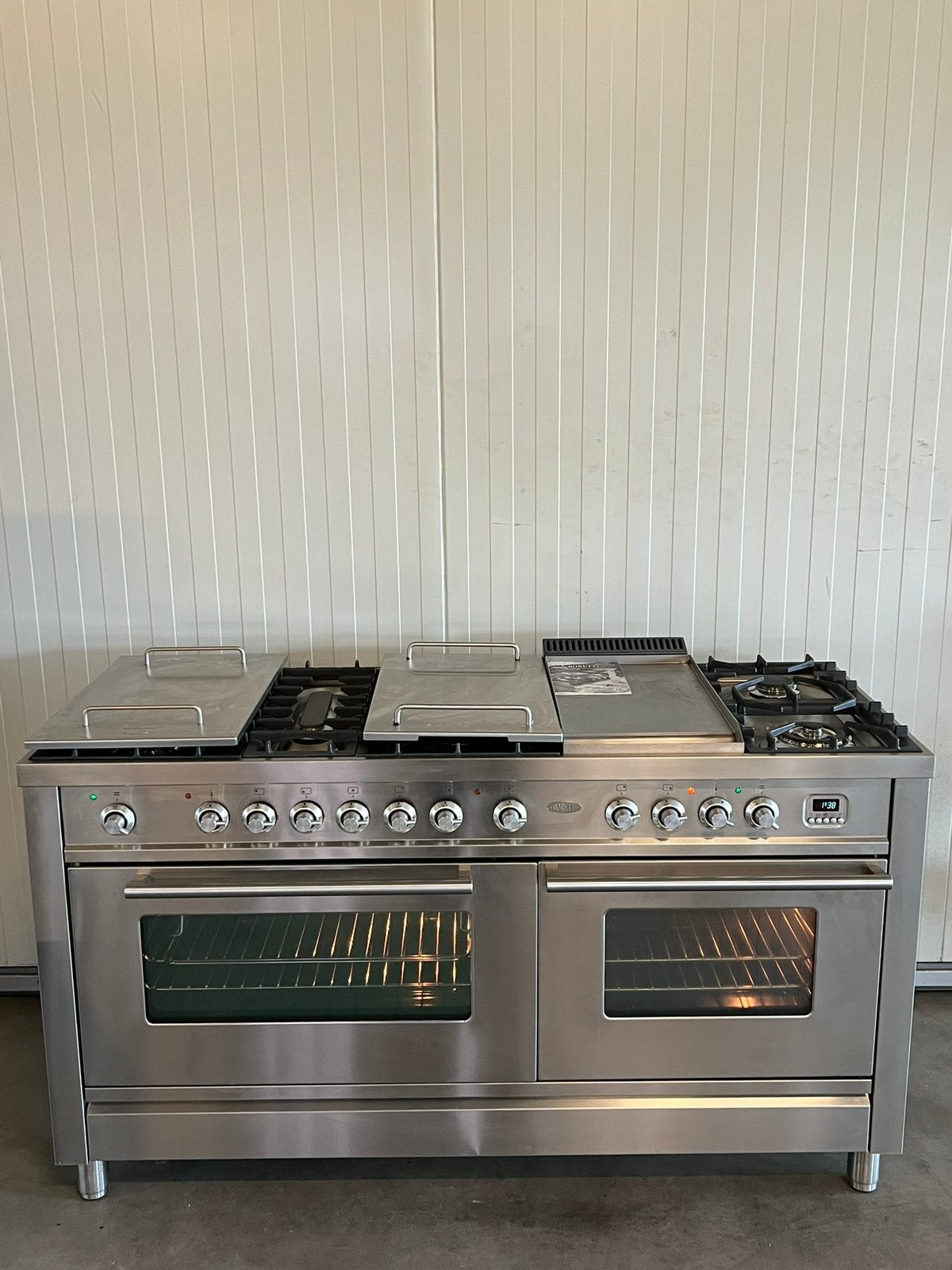 Luxe Boretti Fornuis 8 pits RVS dubbele oven - 150 cm breed, 60 cm of meer, Grill, Ophalen of Verzenden, Zo goed als nieuw