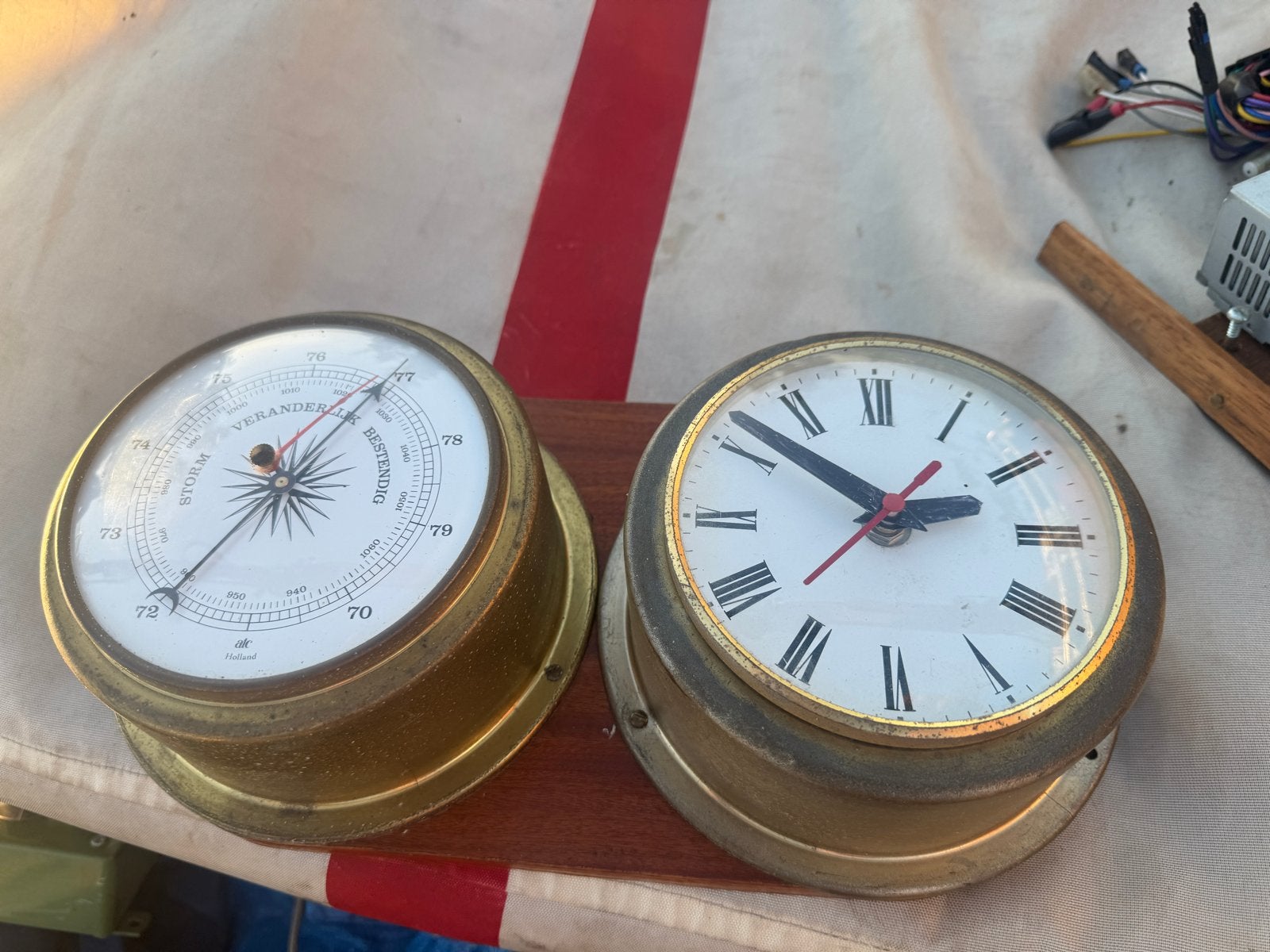 Barometer en klok set - messing, Antiek en Kunst, Antiek | Klokken, Ophalen