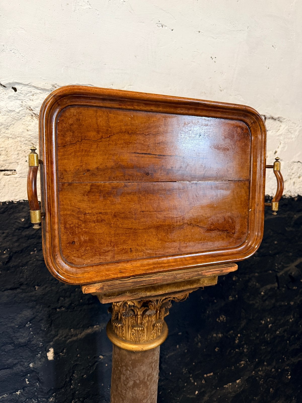 Vintage antiek dienblad mahonie rond 1900 tea / butler tray, Antiek en Kunst, Ophalen of Verzenden