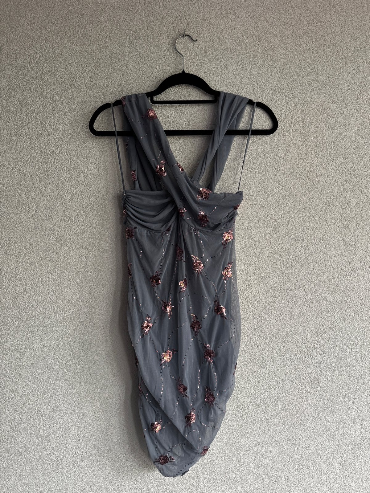 Zara lichtblauwe mesh korte jurk met pailletten, Blauw, Zara, Maat 42/44 (L), Nieuw