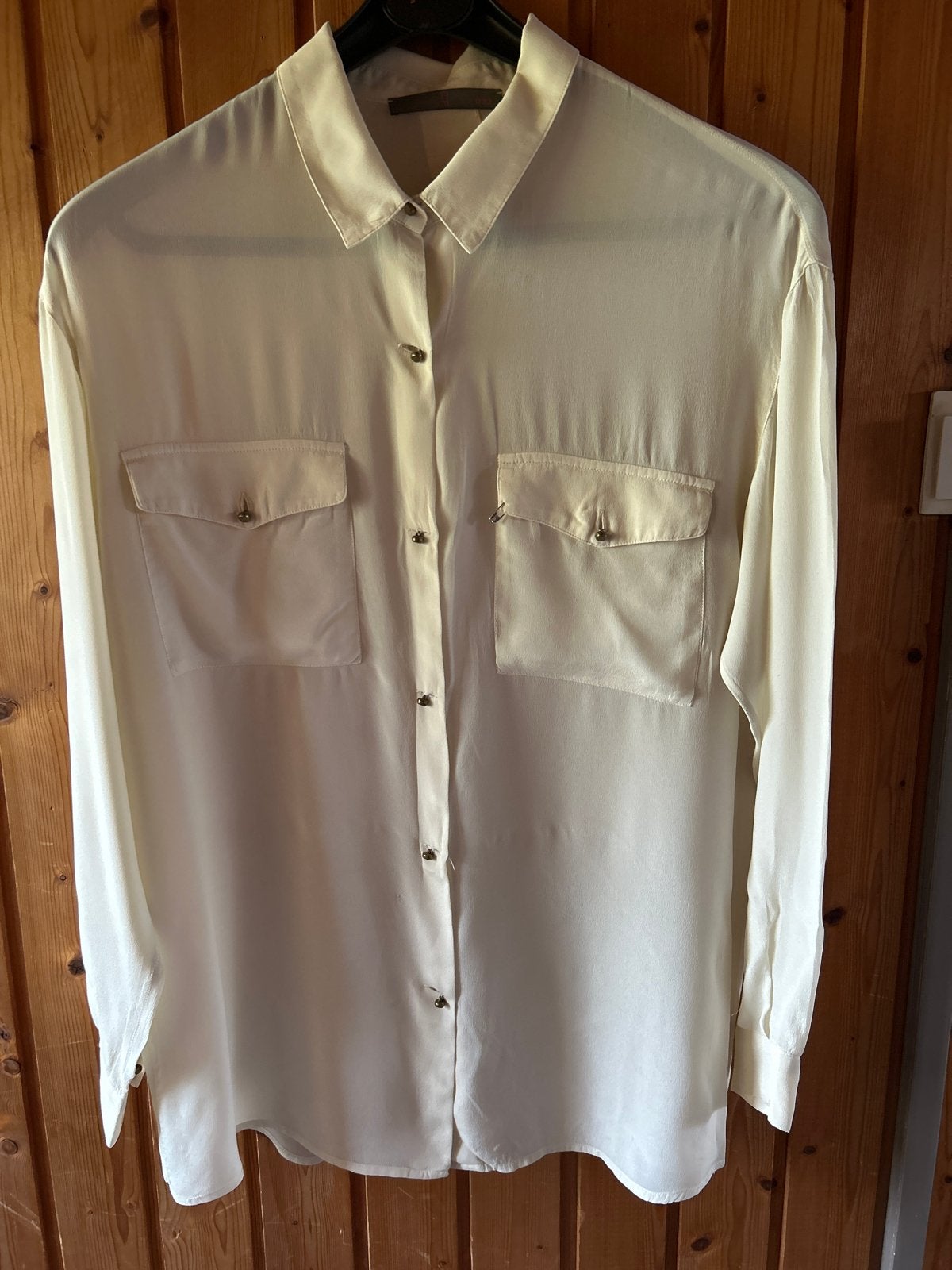 1970 Seventy Zijden Blouse Crème Wit Maat M, Kleding | Dames, Ophalen of Verzenden, Zo goed als nieuw, Maat 38/40 (M), Beige