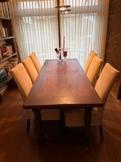 Kasteel-/ Kloostertafel 220x85cm +100cm incl 6 stoelen, Antiek en Kunst, Antiek | Meubels | Tafels, Ophalen