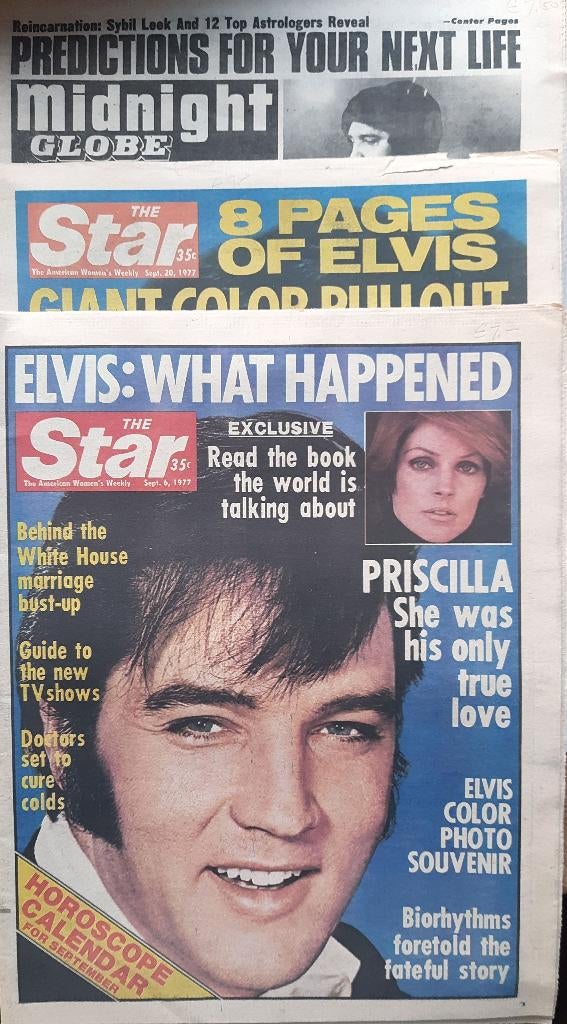 Elvis Presley 3 oude kranten memorabilia ZELDAAM !, Ophalen of Verzenden, Zo goed als nieuw, Overige typen