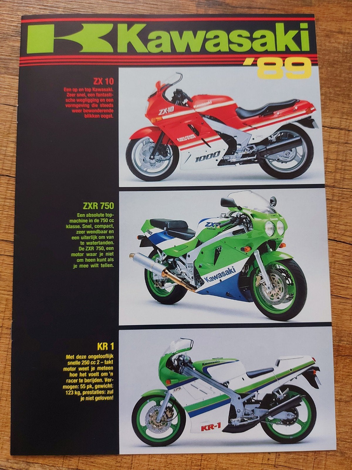 Kawasaki motorfiets programma folder 1989 + prijslijst, Ophalen of Verzenden, Kawasaki