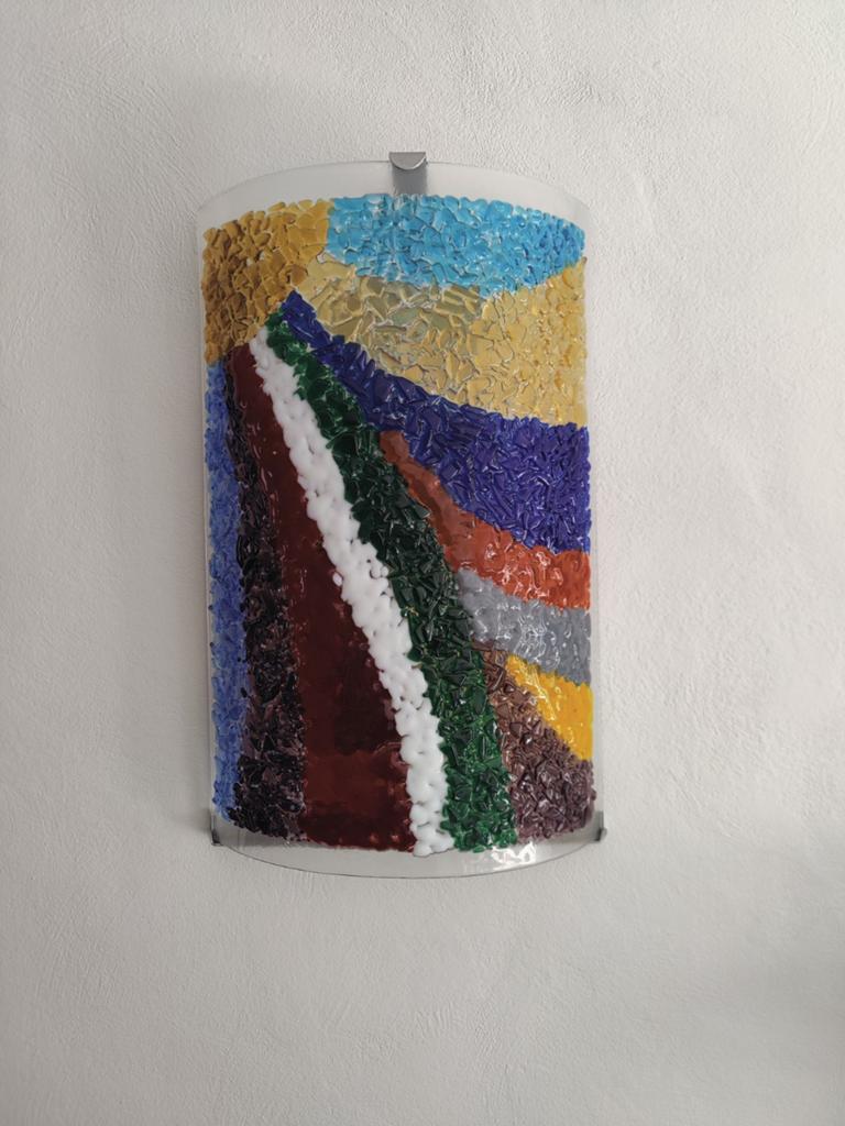 Unieke gesmolten glaskunst wandlamp - kleurrijk design, Ophalen of Verzenden, Gebruikt, Modern, Art Deco, Kleurrijk