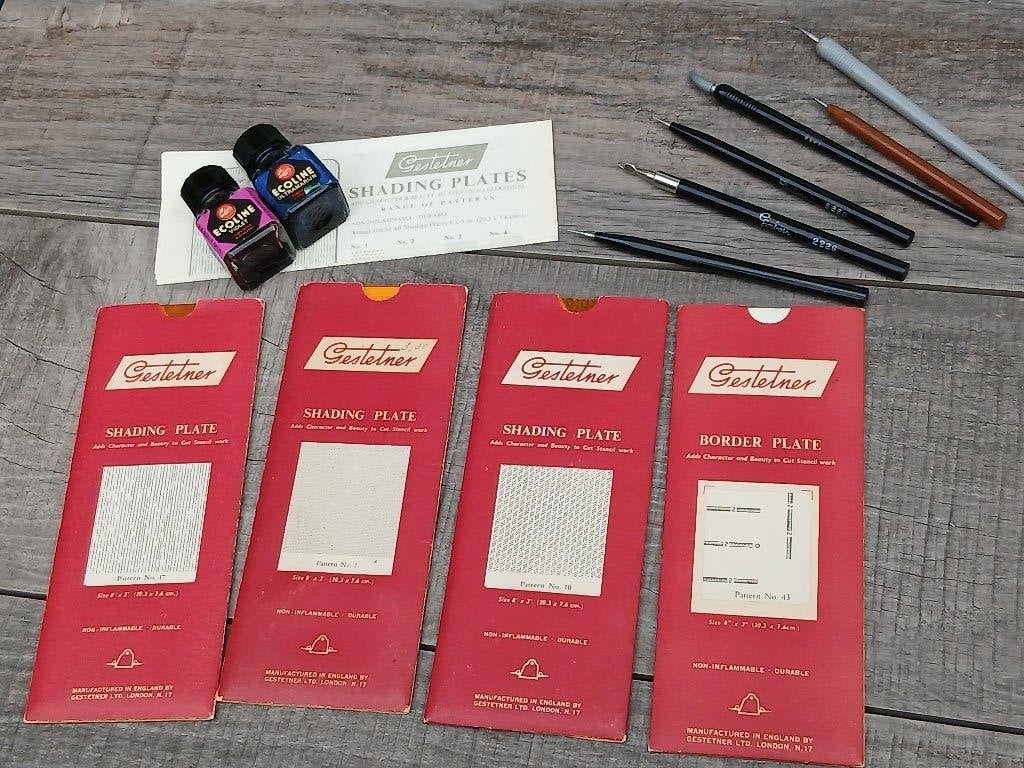 Vintage Gestetner stencil en shading set Jaren 70, Ophalen of Verzenden, Gebruikt