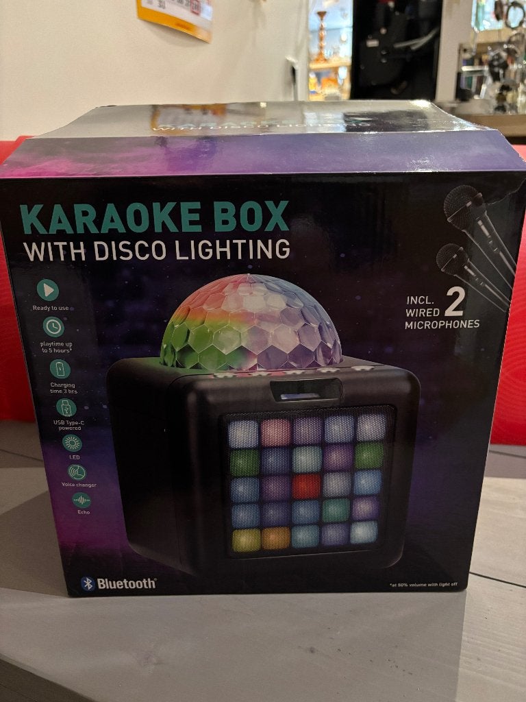 Draagbare karaoke Box met discolamp en 2 microfoons, Ophalen of Verzenden, Zo goed als nieuw, Complete set