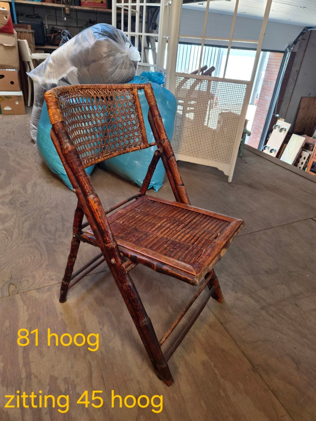 Vintage bamboe klapstoel - 81 cm hoog, Ophalen of Verzenden