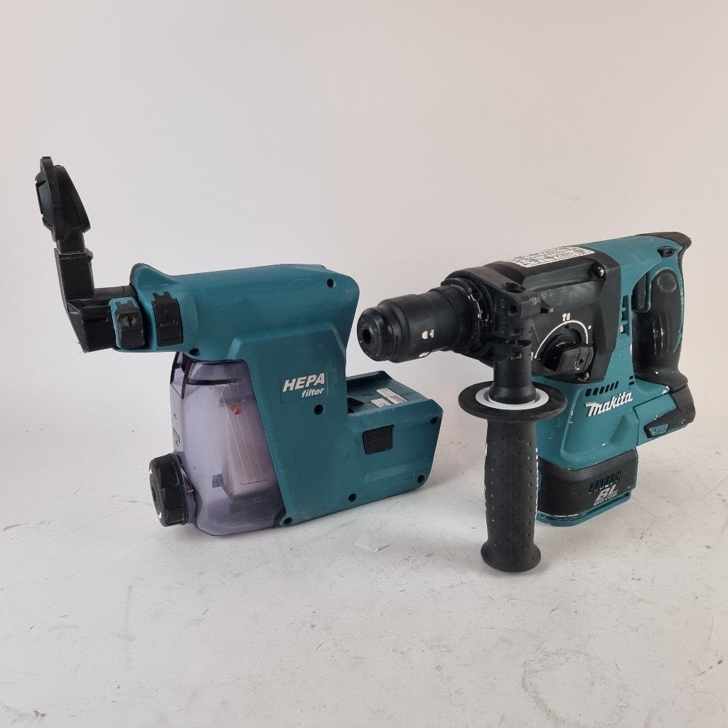 Makita DHR243 Combihamer body + DX07 Stofafzuiging, Gebruikt, Accu, Ophalen of Verzenden, X