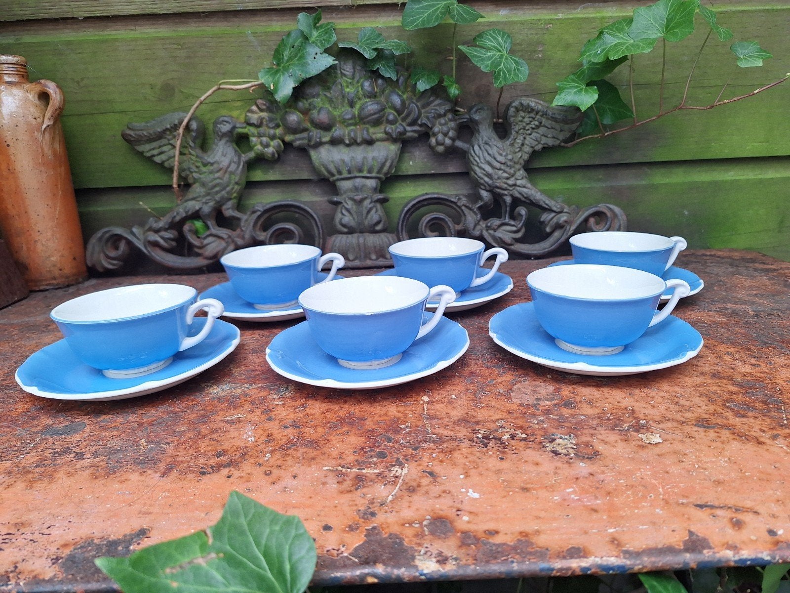 Verfijnd, 6 delig Mokka/Expresso serviesje blauw/wit - Frans, Huis en Inrichting, Overige merken, Vintage, Ophalen of Verzenden