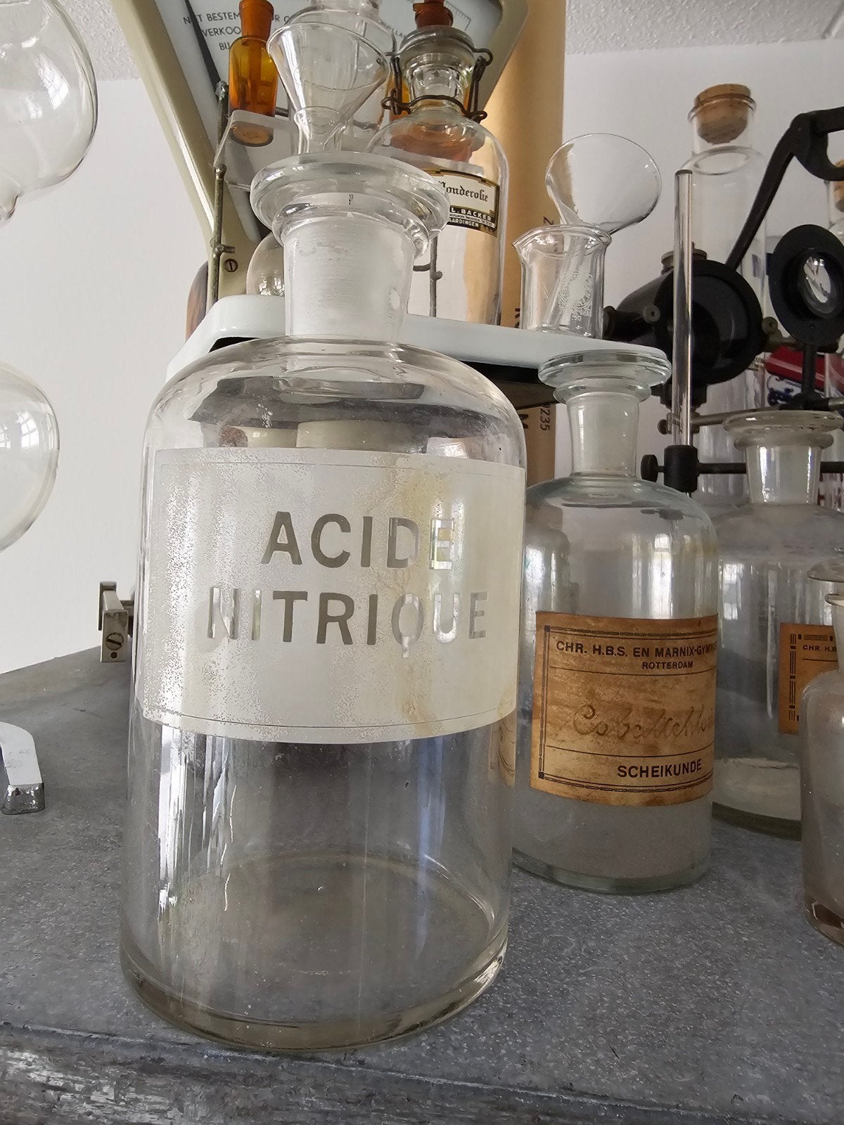 Antiek grote Apothekersfles Salpeterzuur ACIDE NITRIQU €25, Ophalen of Verzenden