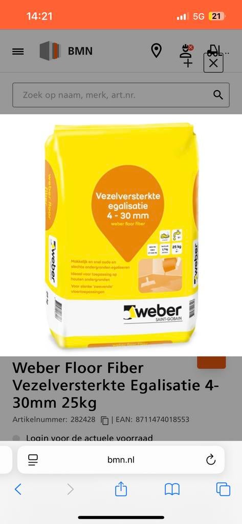 4 zakken Weber Vezelversterkte Egalisatie 4-30mm 25kg, Doe-het-zelf en Verbouw, Ophalen, Nieuw