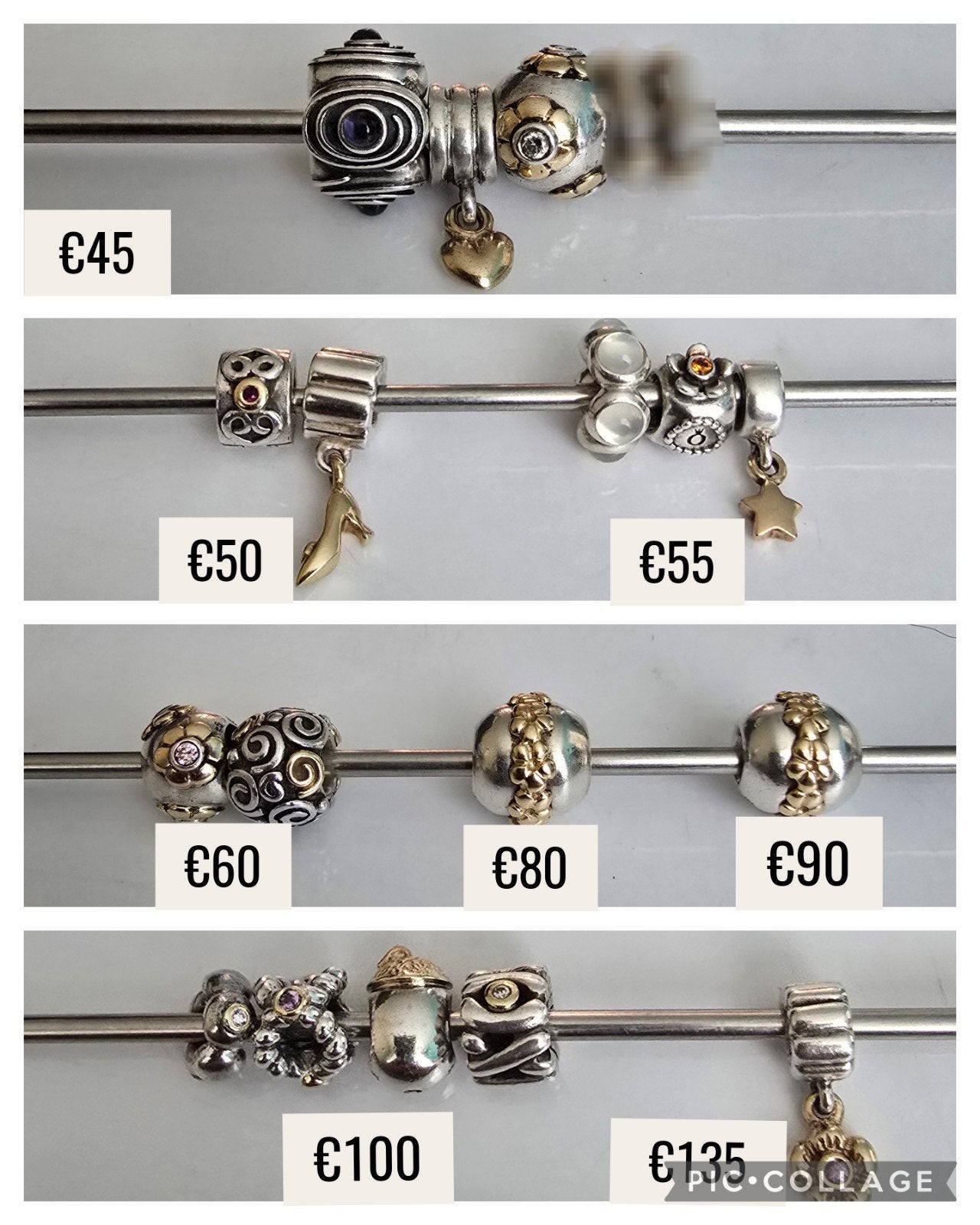 Luxe/zeldzame zilveren Pandora bedels oa met goud en diamant, Sieraden, Tassen en Uiterlijk, Bedels, Ophalen of Verzenden, Zo goed als nieuw